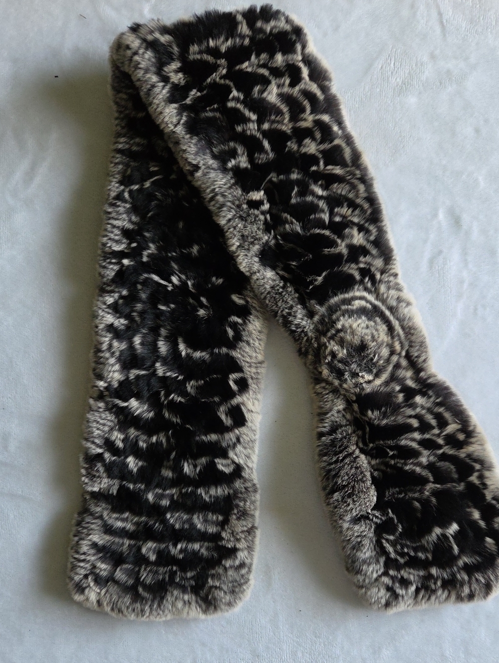 LIKE NEW Real Rabbit Fur Scarf - Black and Gray